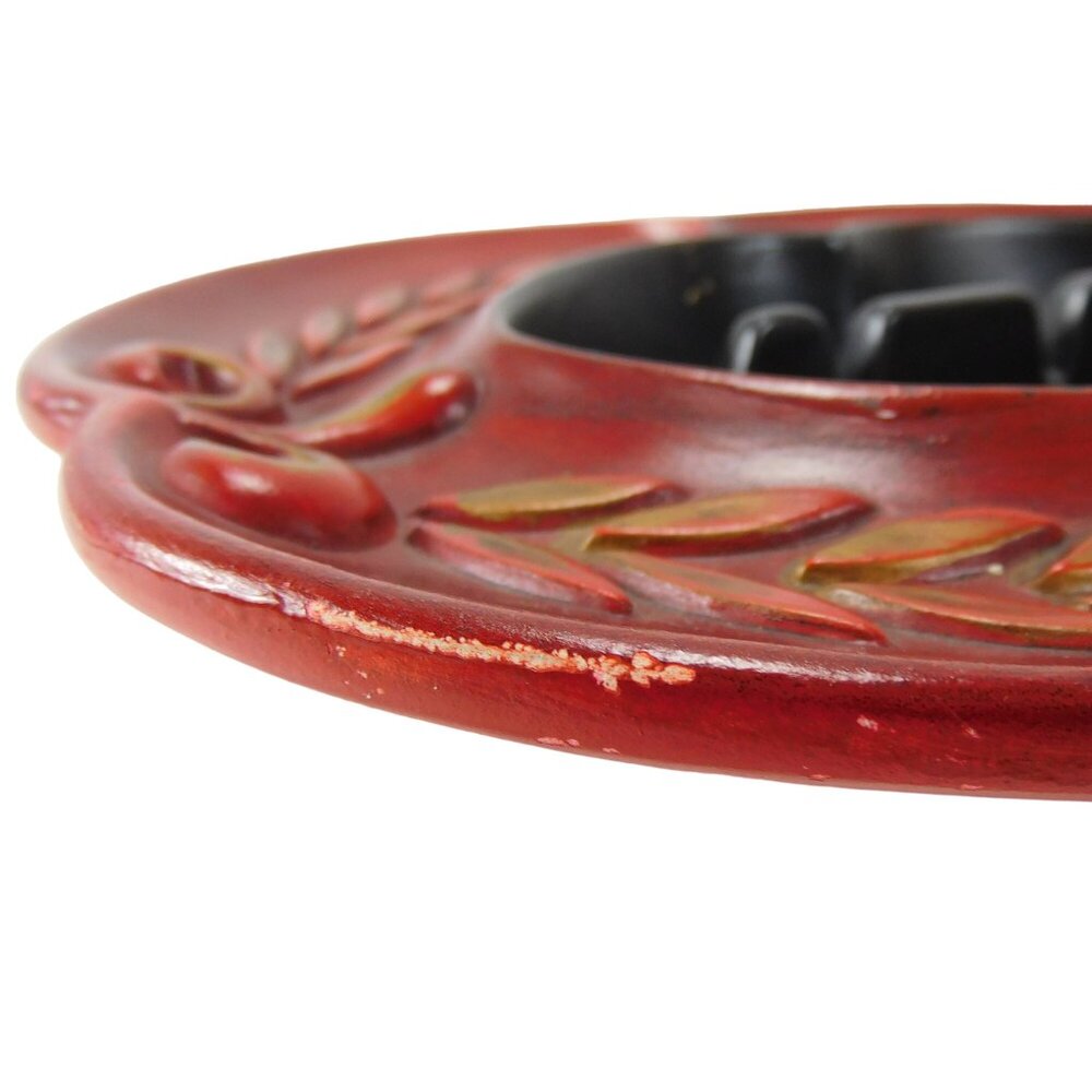 Vintage 1970s USA Mid Century Heager Red AshTray Wheat Leaf Baroque Crest 1068 - Picture 7 of 10